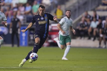 Aug 27, 2022; Chester, Pennsylvania, USA; Philadelphia Union midfielder Daniel Gazdag (6) controls the ball against the Colorado Rapids in the first half at Subaru Park. Mandatory Credit: Mitchell Leff-USA TODAY Sports