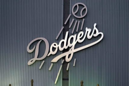 Jul 15, 2020; Los Angeles, California, United States; A general overall view of the Los Angeles Dodgers logo at Dodger Stadium. Mandatory Credit: Kirby Lee-USA TODAY Sports