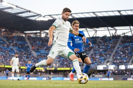 September 4, 2021; San Jose, California, USA; Colorado Rapids defender Drew Moor (3) kicks the ball against San Jose Earthquakes forward Cade Cowell (44) during the first half at Avaya Stadium. Mandatory Credit: Kyle Terada-USA TODAY Sports