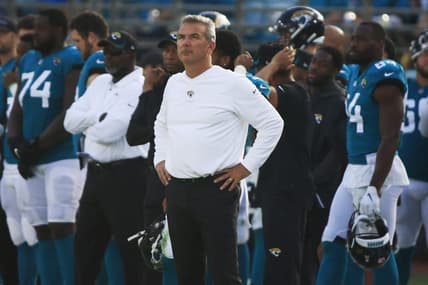 As time almost expires, Jacksonville Jaguars head coach Urban Meyer looks on to the clock during the fourth quarter at TIAA Bank Field Sunday, Nov. 21, 2021 in Jacksonville. The Jacksonville Jaguars hosted the San Francisco 49ers during a regular season NFL game. The 49ers defeated the Jaguars 30-10. [Corey Perrine/Florida Times-Union]

Jki Cp Jags 49ers 09