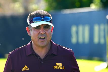 June 2, 2022; Tempe, Arizona; USA; ASU assistant coach Shaun Aguano watches teams compete during a 7-on 7 tournament, an ASU High School Football Showcase.

High School Football Asu High School Football Showcase