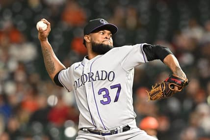 Jun 7, 2022; San Francisco, California, USA; Colorado Rockies relief pitcher Alex Colome (37) throws a pitch against the San Francisco Giants during the eighth inning at Oracle Park. Mandatory Credit: Robert Edwards-USA TODAY Sports