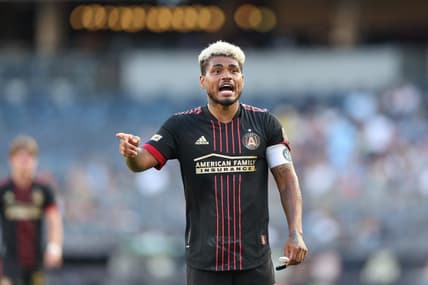 Jul 3, 2022; New York, New York, USA; Atlanta United forward Josef Martinez (7) reacts during the second half against New York City FC at Yankee Stadium. Mandatory Credit: Vincent Carchietta-USA TODAY Sports