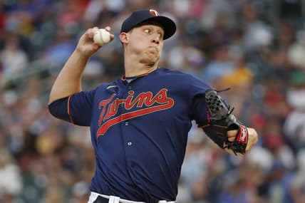 Jul 12, 2022; Minneapolis, Minnesota, USA; Minnesota Twins starting pitcher Josh Winder (74) throws to the Milwaukee Brewers in the second inning at Target Field. Mandatory Credit: Bruce Kluckhohn-USA TODAY Sports