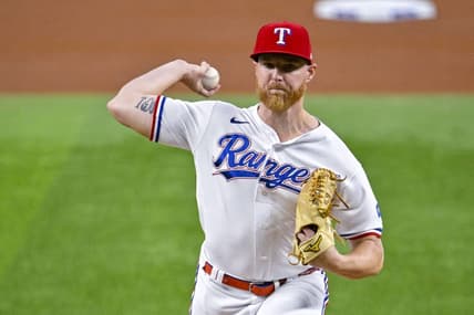 Aug 1, 2022; Arlington, Texas, USA; Texas Rangers starting pitcher Jon Gray (22) in action during the game between the Texas Rangers and the Baltimore Orioles at Globe Life Field. Mandatory Credit: Jerome Miron-USA TODAY Sports