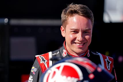 Aug 13, 2022; Richmond, Virginia, USA; NASCAR Cup Series driver Christopher Bell (20) during practice and qualifying for the Federated Auto Parts 400 at Richmond International Raceway. Mandatory Credit: Peter Casey-USA TODAY Sports