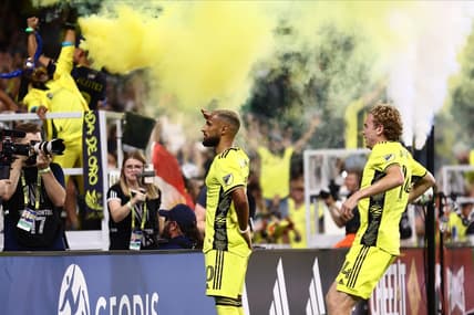 Aug 31, 2022; Nashville, Tennessee, USA; Nashville SC midfielder Hany Mukhtar (10) celebrates his penalty kick goal against the Colorado Rapids at Geodis Park. Mandatory Credit: Casey Gower-USA TODAY Sports