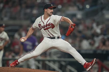 Sep 1, 2022; Cumberland, Georgia, USA; Atlanta Braves starting pitcher Spencer Strider (65) pitches against the Colorado Rockies during the fifth inning at Truist Park. Mandatory Credit: Dale Zanine-USA TODAY Sports