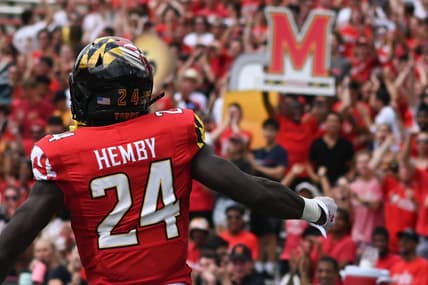 Sep 3, 2022; College Park, Maryland, USA; Maryland Terrapins running back Roman Hemby (24) reacts after running for a first half touchdown against the Buffalo Bulls  at Capital One Field at Maryland Stadium. Mandatory Credit: Tommy Gilligan-USA TODAY Sports
