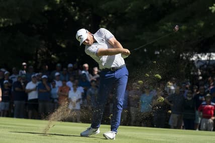 Sep 3, 2022; Boston, Massachusetts, USA; Talor Gooch playing his second shot on the fairway on hole 1 during the second round of the LIV Golf tournament at The International. Mandatory Credit: Richard Cashin-USA TODAY Sports