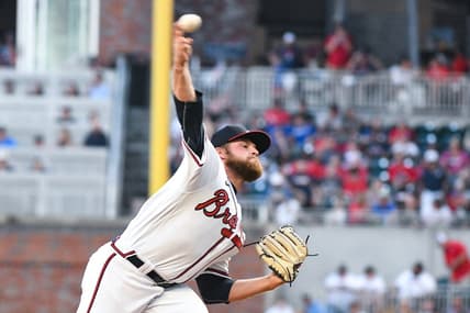 Sep 3, 2022; Cumberland, Georgia, USA; Atlanta Braves starting pitcher Bryce Elder (55) throws against the Miami Marlins in the first inning at Truist Park. Mandatory Credit: Larry Robinson-USA TODAY Sports