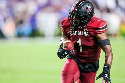 Sep 3, 2022; Columbia, South Carolina, USA; South Carolina Gamecocks running back MarShawn Lloyd (1) rushes for a touchdown against the Georgia State Panthers in the second half at Williams-Brice Stadium. Mandatory Credit: Jeff Blake-USA TODAY Sports