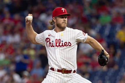 Sep 9, 2022; Philadelphia, Pennsylvania, USA; Philadelphia Phillies starting pitcher Noah Syndergaard (43) throws a pitch during the second inning against the Washington Nationals at Citizens Bank Park. Mandatory Credit: Bill Streicher-USA TODAY Sports