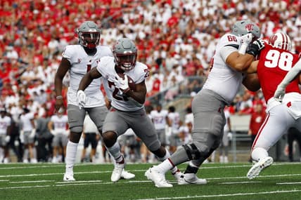 Sep 10, 2022; Madison, Wisconsin, USA;  Washington State Cougars running back Nakia Watson (25) rushes with the football during the second quarter against the Wisconsin Badgers at Camp Randall Stadium. Mandatory Credit: Jeff Hanisch-USA TODAY Sports