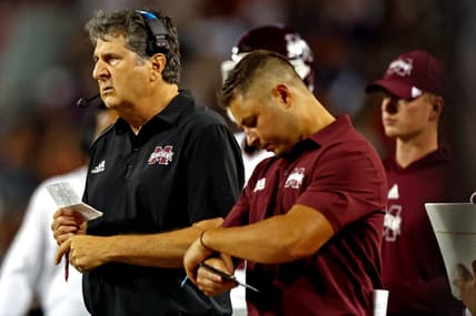 Sep 10, 2022; Tucson, Arizona, USA; Mississippi State Bulldogs head coach Mike Leach looks on during the first half against the Arizona Wildcats at Arizona Stadium. Mandatory Credit: Mark J. Rebilas-USA TODAY Sports