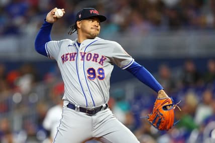 Sep 11, 2022; Miami, Florida, USA;  New York Mets starting pitcher Taijuan Walker (99) throws a pitch against the Miami Marlins in the first inning at loanDepot Park. Mandatory Credit: Nathan Ray Seebeck-USA TODAY Sports
