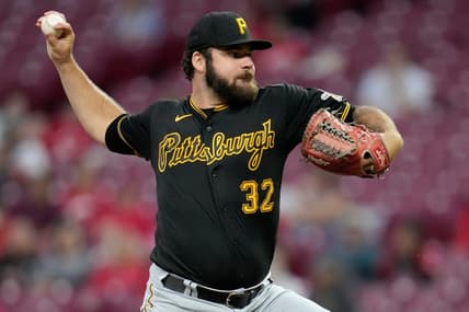 Pittsburgh Pirates starting pitcher Bryse Wilson (32) throws a pitch in the first inning of the MLB National League game between the Cincinnati Reds and the Pittsburgh Pirates at Great American Ball Park in downtown Cincinnati on Monday, Sept. 12, 2022. The Pirates led 6-2 in the top of the sixth inning.

Pittsburgh Pirates At Cincinnati Reds