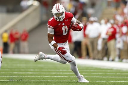 Sep 10, 2022; Madison, Wisconsin, USA;  Wisconsin Badgers running back Braelon Allen (0) during the game against the Washington State Cougars at Camp Randall Stadium. Mandatory Credit: Jeff Hanisch-USA TODAY Sports