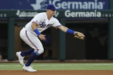 Sep 13, 2022; Arlington, Texas, USA; Texas Rangers third baseman Josh Jung (6) fields a ground ball in the first inning against the Oakland Athletics at Globe Life Field. Mandatory Credit: Tim Heitman-USA TODAY Sports