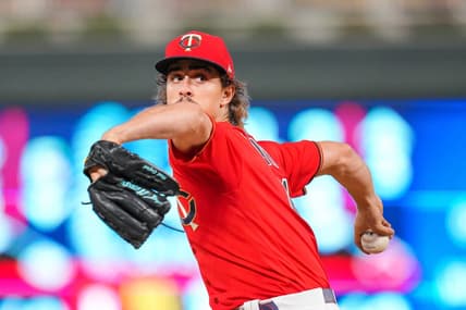 Sep 13, 2022; Minneapolis, Minnesota, USA; Minnesota Twins starting pitcher Joe Ryan (41) pitches against the Kansas City Royals in the fifth inning at Target Field. Mandatory Credit: Brad Rempel-USA TODAY Sports