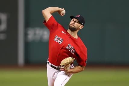 Sep 16, 2022; Boston, Massachusetts, USA; Boston Red Sox starting pitcher Michael Wacha (52) throws a pitch during the first inning against the Kansas City Royals at Fenway Park. Mandatory Credit: Paul Rutherford-USA TODAY Sports