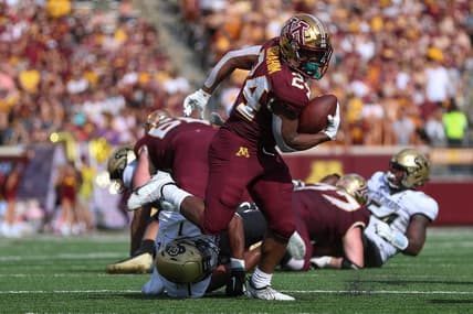 Sep 17, 2022; Minneapolis, Minnesota, USA; Minnesota Golden Gophers running back Mohamed Ibrahim (24) runs against the Colorado Buffaloes during the second quarter at Huntington Bank Stadium. Mandatory Credit: Matt Krohn-USA TODAY Sports