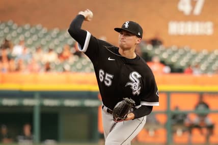 Sep 17, 2022; Detroit, Michigan, USA; Chicago White Sox starting pitcher Davis Martin (65) throws against the Detroit Tigers during the third inning at Comerica Park. Mandatory Credit: Brian Sevald-USA TODAY Sports