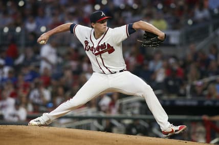 Sep 19, 2022; Atlanta, Georgia, USA; Atlanta Braves starting pitcher Kyle Wright (30) throws against the Washington Nationals in the second inning at Truist Park. Mandatory Credit: Brett Davis-USA TODAY Sports