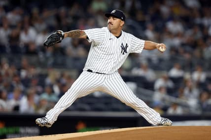 Sep 20, 2022; Bronx, New York, USA; New York Yankees starting pitcher Nestor Cortes (65) pitches against the Pittsburgh Pirates during the first inning at Yankee Stadium. Mandatory Credit: Brad Penner-USA TODAY Sports