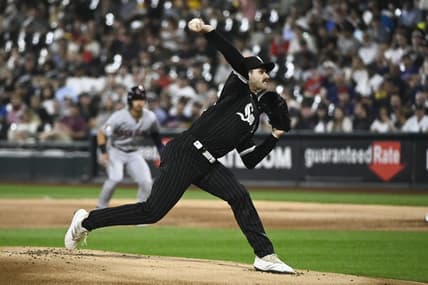 Sep 20, 2022; Chicago, Illinois, USA;  Chicago White Sox starting pitcher Dylan Cease (84) delivers against the Cleveland Guardians during the first inning at Guaranteed Rate Field. Mandatory Credit: Matt Marton-USA TODAY Sports