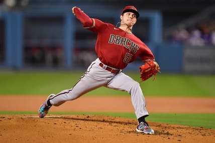 Sep 20, 2022; Los Angeles, California, USA; Arizona Diamondbacks relief pitcher Drey Jameson (58) throws against the Los Angeles Dodgers during the second inning at Dodger Stadium. Mandatory Credit: Gary A. Vasquez-USA TODAY Sports