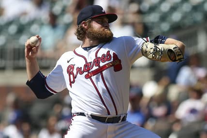 Sep 21, 2022; Atlanta, Georgia, USA; Atlanta Braves starting pitcher Bryce Elder (55) throws against the Washington Nationals in the first inning at Truist Park. Mandatory Credit: Brett Davis-USA TODAY Sports