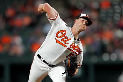 Sep 22, 2022; Baltimore, Maryland, USA; Baltimore Orioles pitcher Kyle Bradish (56) delivers in the first inning against the Houston Astros at Oriole Park at Camden Yards. Mandatory Credit: Mitch Stringer-USA TODAY Sports