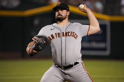 Sep 23, 2022; Phoenix, Arizona, USA; San Francisco Giants starting pitcher Carlos Rodon (16) throws a pitch against the Arizona Diamondbacks during the first inning at Chase Field. Mandatory Credit: Joe Camporeale-USA TODAY Sports