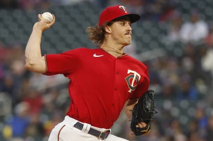 Sep 24, 2022; Minneapolis, Minnesota, USA; Minnesota Twins starting pitcher Joe Ryan (41) throws to the Los Angeles Angels in the first inning at Target Field. Mandatory Credit: Bruce Kluckhohn-USA TODAY Sports