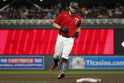 Sep 24, 2022; Minneapolis, Minnesota, USA; Minnesota Twins catcher Gary Sanchez (24) runs the bases on a three-run home run against the Los Angeles Angels in the fifth inning at Target Field. Mandatory Credit: Bruce Kluckhohn-USA TODAY Sports