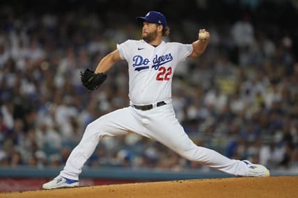 Sep 24, 2022; Los Angeles, California, USA; Los Angeles Dodgers starting pitcher Clayton Kershaw (22) throws against the St. Louis Cardinals in the third inning at Dodger Stadium. Mandatory Credit: Kirby Lee-USA TODAY Sports