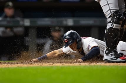 Sep 28, 2022; Minneapolis, Minnesota, USA; Minnesota Twins third baseman Gio Urshela (15) scores during the fourth inning against the Chicago White Sox at Target Field. Mandatory Credit: Jordan Johnson-USA TODAY Sports