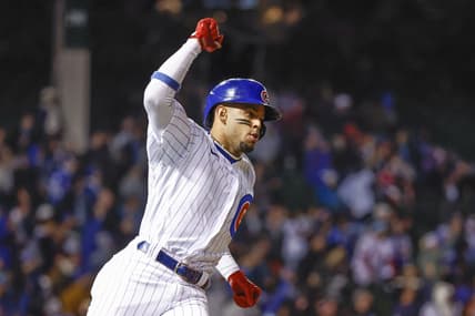 Sep 28, 2022; Chicago, Illinois, USA; Chicago Cubs center fielder Christopher Morel (5) rounds the bases after hitting a three-run home run against the Philadelphia Phillies during the fifth inning at Wrigley Field. Mandatory Credit: Kamil Krzaczynski-USA TODAY Sports