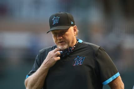 May 11, 2021; Phoenix, Arizona, USA; Miami Marlins pitching coach Mel Stottlemyre against the Arizona Diamondbacks at Chase Field. Mandatory Credit: Mark J. Rebilas-USA TODAY Sports
