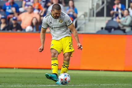 Jul 9, 2021; Cincinnati, OH, USA; Columbus Crew SC midfielder Perry Kitchen (2) plays the field against FC Cincinnati in the first half at TQL Stadium. Mandatory Credit: Katie Stratman-USA TODAY Sports
