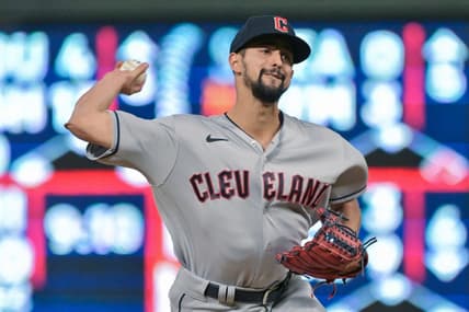 May 14, 2022; Minneapolis, Minnesota, USA;  Cleveland Guardians relief pitcher Nick Sandlin (52) throws a pitch against the Minnesota Twins during the ninth inning at Target Field. Mandatory Credit: Jeffrey Becker-USA TODAY Sports