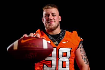 Brendon Evers (98) is pictured at Media Day at Oklahoma State campus in Stillwater on Saturday, Aug. 6, 2022.

Osu 97