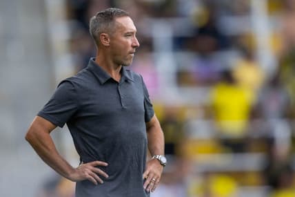 Sep 3, 2022; Columbus, Ohio, USA; Columbus Crew head coach Caleb Porter in the first half against the Chicago Fire at Lower.com Field. Mandatory Credit: Trevor Ruszkowski-USA TODAY Sports