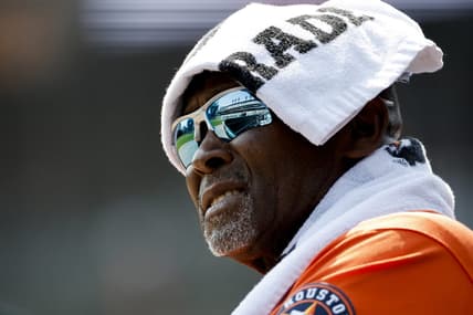 Sep 14, 2022; Detroit, Michigan, USA;  Houston Astros third base coach Gary Pettis (8) in the dugout during the first inning against the Detroit Tigers at Comerica Park. Mandatory Credit: Rick Osentoski-USA TODAY Sports