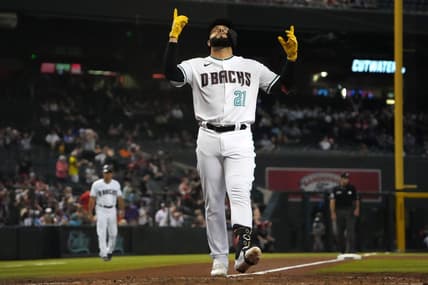 Sep 15, 2022; Phoenix, Arizona, USA; Arizona Diamondbacks third baseman Emmanuel Rivera crosses home plate after hitting a solo home run against the San Diego Padres during the fourth inning at Chase Field. Mandatory Credit: Joe Camporeale-USA TODAY Sports