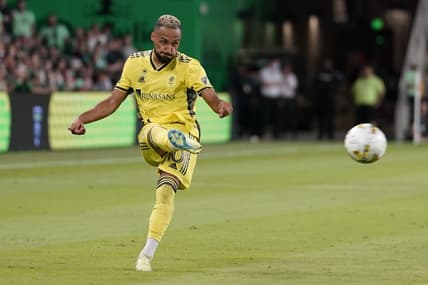 Sep 17, 2022; Austin, Texas, USA; Nashville SC midfielder Hany Mukhtar (10) shoots on goal during the second half against Austin FC at Q2 Stadium. Mandatory Credit: Scott Wachter-USA TODAY Sports