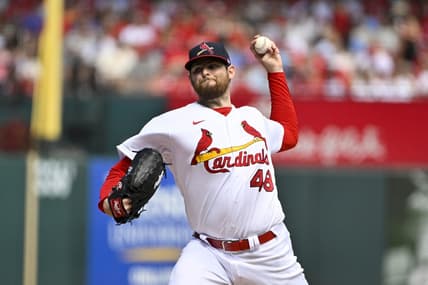 Sep 18, 2022; St. Louis, Missouri, USA;  St. Louis Cardinals starting pitcher Jordan Montgomery (48) pitches against the Cincinnati Reds during the first inning at Busch Stadium. Mandatory Credit: Jeff Curry-USA TODAY Sports