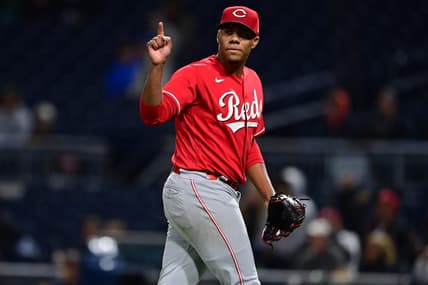 Sep 27, 2022; Pittsburgh, Pennsylvania, USA; Cincinnati Reds starting pitcher Hunter Greene (21) reacts after a ground out by Pittsburgh Pirates left fielder Miguel Andujar (26) during the fifth inning at PNC Park. Mandatory Credit: David Dermer-USA TODAY Sports