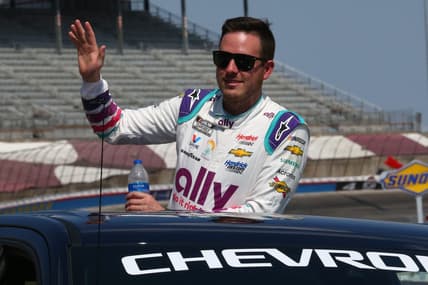 Sep 25, 2022; Fort Worth, Texas, USA;  NASCAR Cup Series driver Alex Bowman (48) before the AutoTrader EchoPark Automotive 500 at Texas Motor Speedway. Mandatory Credit: Michael C. Johnson-USA TODAY Sports